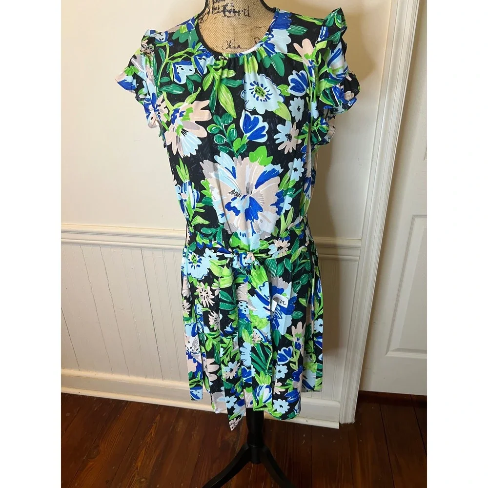 Kate Spade NewYork Full Bloom Floral Flutter Sleeve Tie Waist Mini Dress size 14 - Picture 6 of 12